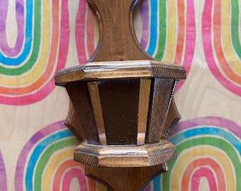 Vintage Mid-Century Wood Wall Pocket - Scalloped Basket Sconce - 1970s Colonial Revival Wall Hanging