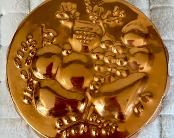 Vintage Copper Cake Mold - Rustic Fruit Design Jello Mold - Farmhouse Kitchen Wall Decor - Cottagecore Wall Hanging