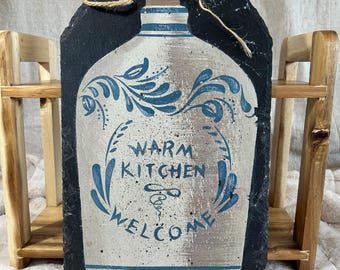 Vintage Hand-Painted Slate Wall Hanging - Rustic Folk Art Plaque - Country Kitchen Decor - Cottagecore Home Sign