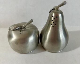 Vintage Pewter Apple & Pear Salt and Pepper Shakers Set