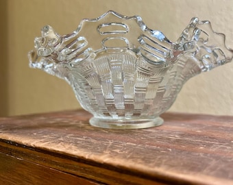 Vintage Fenton Crystal Open Edged, Basket Weave Bowl