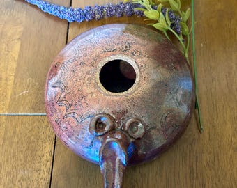 Vintage 1978 Studio Pottery Owl Pitcher Flagon, Signed Dated 1970s Earthy Studio Craft Stoneware Vessel, Brutalist Folk Art Pottery 7"