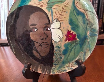 Vintage Kathryn Schenck Enamel on Copper Art Plate | Signed 1960 Mid-Century Portrait | Handcrafted Enamelware Wall Art