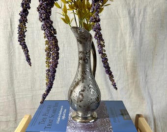 Vintage Elynor China Silver Overlay Vase - Textured Pitcher - Mid-Century Modern Metallic Decor
