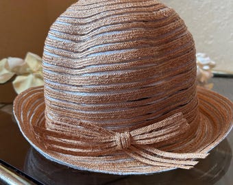 Vintage Don Anderson New York Straw Hat Made in Italy 1960s 1970s Cloche Bucket Hat Bow Detail Mod Millinery Kentucky Derby