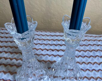 Pair of Crystal Tulip-topped Candlestick Holders