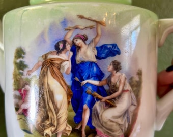 Zsolnay Porcelain Teapot with Hand-Painted Classical Scene- Vintage