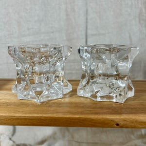 Vintage Mikasa &quot;Sparkling Star&quot; Reversible Candleholders - Set of Two Crystal Glass Candle Holders - Mid-Century Decor