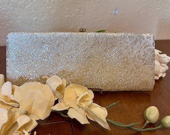 Vintage 1960s Gold Brocade Clutch Bag Metallic Evening Purse PAB USA Kiss Lock