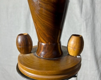 Vintage Turned Wood Desk Organizer - Mid-Century Modern Pen Holder - Polished Wood Vanity Organizer