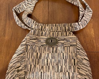 Jacquard Woven Tapestry Shoulder Bag Maruca Style | Boho Neutral Geometric Purse with Silver Concho Medallion | Southwestern Hobo Bag