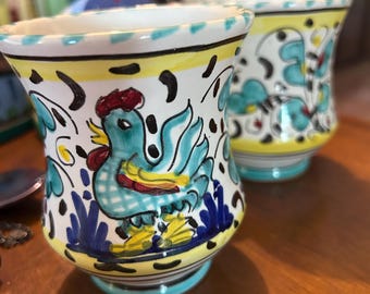 Authentic Deruta Italy Rooster Mugs - Set of 2 - Galletto Pattern Coffee Cups - Good Luck Italian Pottery