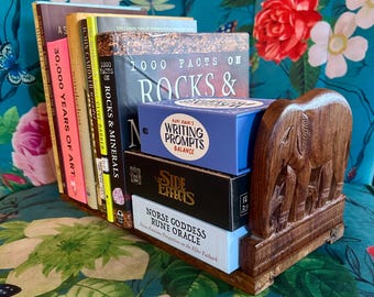 Hand Carved Elephant Book Ends- Vintage