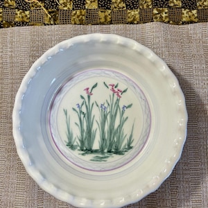 Vintage Hand-Painted Stoneware Pie Plate