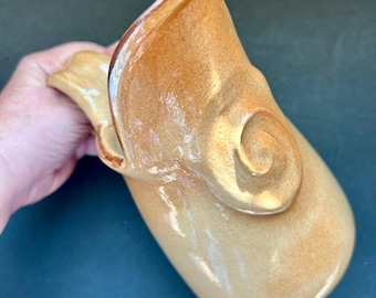 Vintage Studio Pottery Pitcher - Artisan Signed Minimalist Stoneware - Modern Farmhouse Kitchen Decor