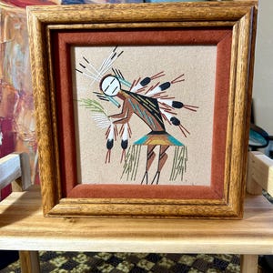 Vintage Navajo Style Sand Painting- Framed and Signed