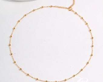 Dainty Sterling Silver Ball Choker, 18K Gold Plated Beaded Chain