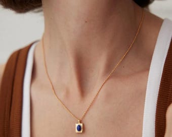 Collier à pendentif en lapis-lazuli : argent sterling S925 plaqué or 18 carats