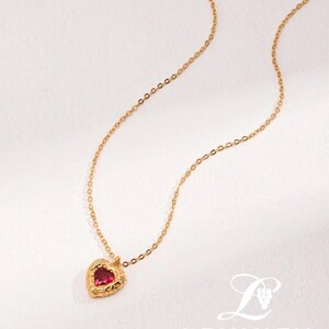 18K Gold Plated Sterling Silver Heart Necklace: Ruby Zircon Pendant