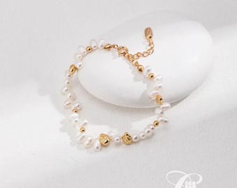 Natural Pearl Bracelet with Gold Beads: Elegant Bridal Jewelry