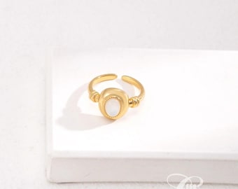 Pärlemorring, 18K guldpläterad 925 silver justerbar ring