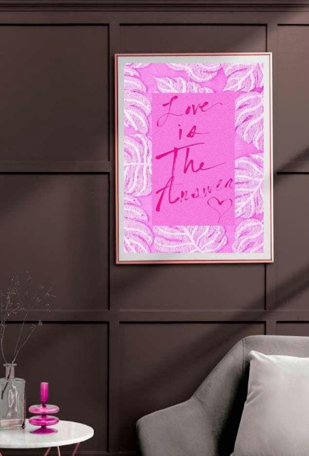 Pink Handwritten Wall Art, Love is the Answer Print, Text Wall Art ...