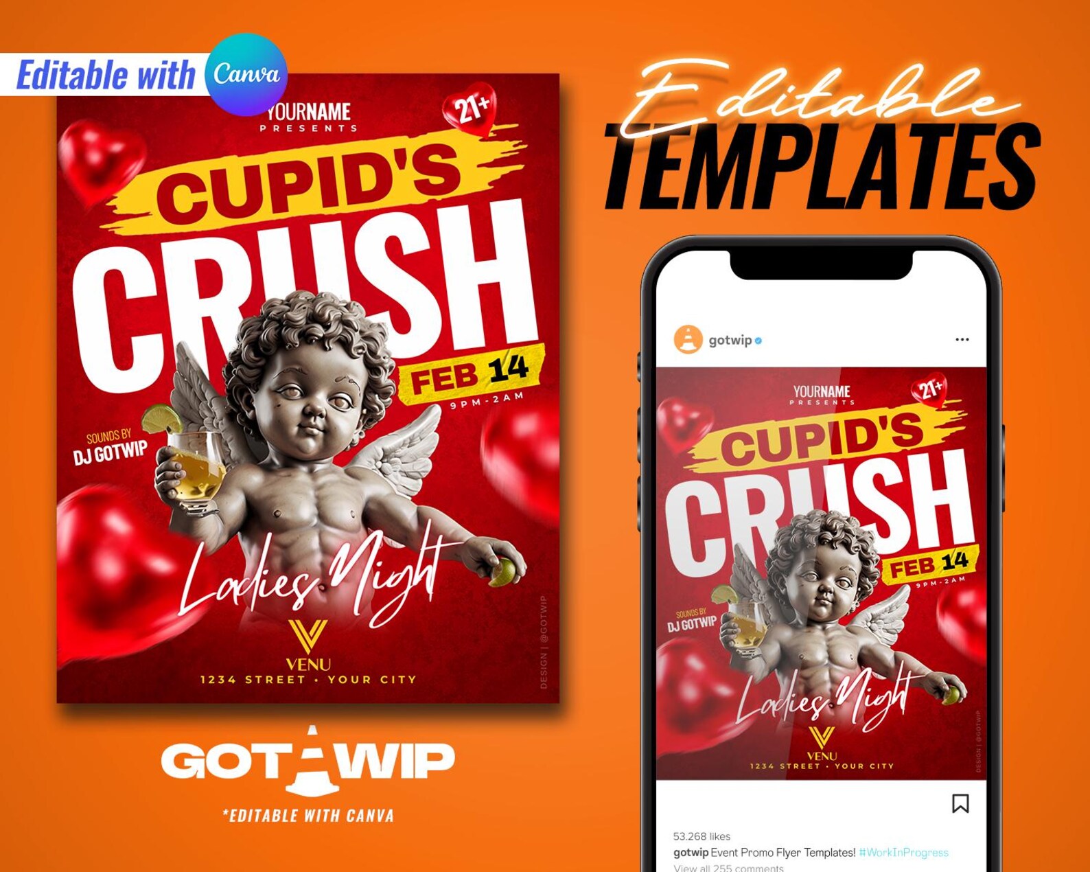 Cupid’s Crush – Valentine’s Day Party Flyer Template | Canva | Editable ...