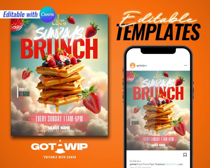 Sunday Brunch Flyer Template, Restaurant, Nightclub, Waffle Design ...