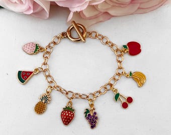Fruit Charm Bracelet: Gold Alloy Summer Jewelry