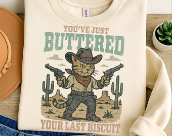 Funny Western design Png - Retro cowboy graphic for sublimation and DTG printing - Funny cat t-shirt design - Country saying Png