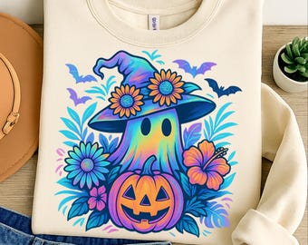 Iridescent Ghost Pumpkin PNG, Coquette Halloween Sublimation Design for Spooky Season Decor, Halloween PNG, Girly Halloween Png, Cute Ghost