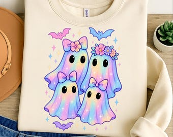 Iridescent Ghost Pumpkin PNG, Coquette Halloween Sublimation Design for Spooky Season Decor, Halloween PNG, Girly Halloween Png, Cute Ghost