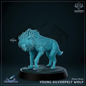 Young Silverpelt Wolf | Snow Beast Miniature | Mammoth Factory | Frostwilds | 3d Printed Resin Mini | Fantasy | DnD | RPG | TTRPG | Tabletop