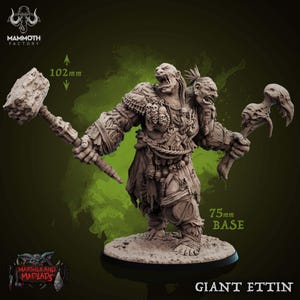 Giant Ettin | Troll Ogre Miniature | Mammoth Factory | Marshes and Madlads | 3d Printed Resin Mini | Fantasy | DnD | RPG | TTRPG | Tabletop
