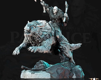 Icewarg Rider | Snow Barbarian Wolf Rider Miniature | Archvillain Games | Path of Ice | 3d Printed Resin Mini | Fantasy | DnD | RPG