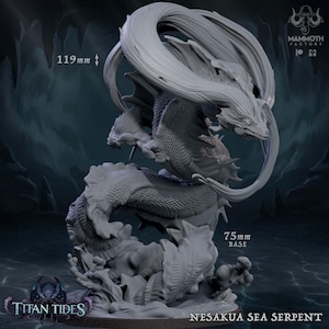 Nesakua Sea Serpent | Ocean Snake Creature Miniature | Mammoth Factory | Titan Tides | 3D Printed Resin Mini | Fantasy | DnD | RPG
