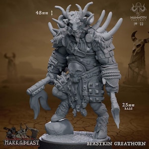 Beastkin Greathorn | Goat Beast Miniature | Mammoth Factory | Mark of the Beast | 3d Printed Resin Mini | Fantasy | DnD | RPG | TTRPG