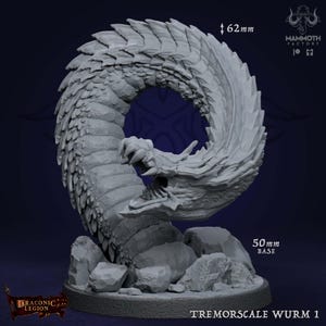 Tremorscale Wurm | Giant Worm Serpent Snake Miniature | Mammoth Factory | Draconic Legion | 3d Printed Resin Mini | Fantasy | DnD | RPG