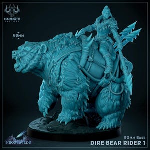 Dire Bear Rider | Snow Beast Miniature | Mammoth Factory | Frostwilds | 3d Printed Resin Mini | Fantasy | DnD | RPG | TTRPG | Tabletop