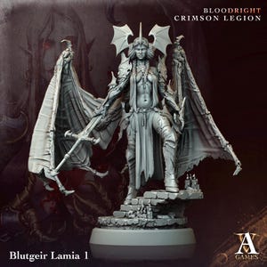 Blutgeir Lamia | Winged Vampire Warrior Miniature | Archvillain Games | Crimson Legion | 3d Printed Resin Mini | Fantasy | DnD | RPG