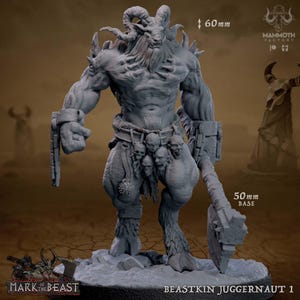 Beastkin Juggernaut | Goat Beast Warrior Miniature | Mammoth Factory | Mark of the Beast | 3d Printed Resin Mini | Fantasy | DnD | RPG