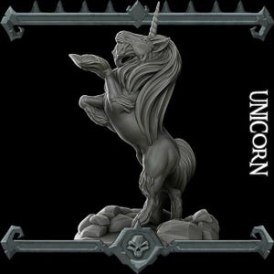 Eenhoorn | Mythisch paardminiatuur | Rocket Pig-spellen | 3D-geprinte harsmini | Fantasie | DnD | RPG: