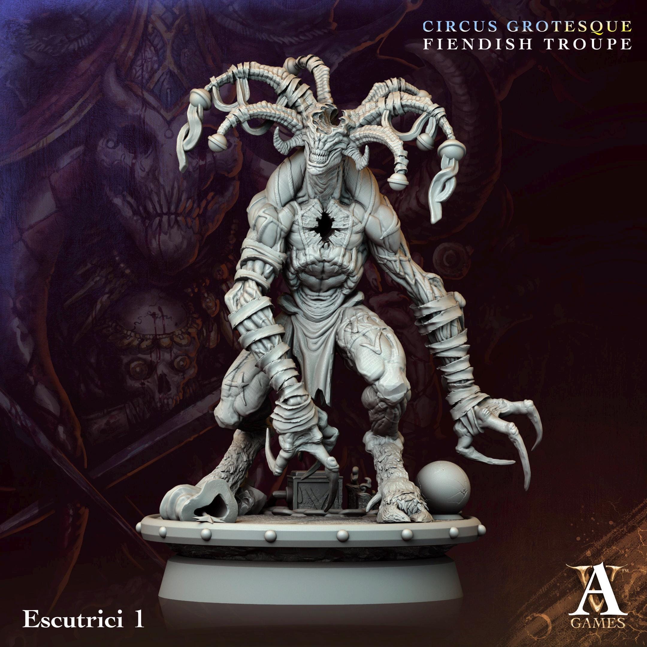 Escutrici | Undead Circus Demon Miniature | Archvillain Games | Fiendish Troupe | 3d Printed Resin Mini | Fantasy | DnD | RPG