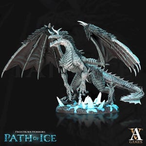 Valkoinen - Blizzard Dragon | Ice Dragon Miniature | Archvillain Games | Path of Ice | 3d Printed Resin Mini | Fantasy | DnD | RPG