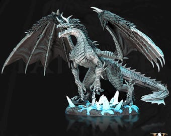 Valkoinen - Blizzard Dragon | Ice Dragon Miniature | Archvillain Games | Path of Ice | 3d Printed Resin Mini | Fantasy | DnD | RPG