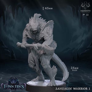 Sahuagin Warrior | Sea Monster Creature Miniature | Mammoth Factory | Titan Tides | 3D Printed Resin Mini | Fantasy | DnD | RPG