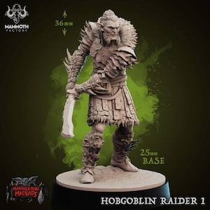 Hobgoblin Raider | Goblin Fighter Barbarian Miniature | Mammoth Factory | Marshes and Madlads | 3d Printed Resin Mini | Fantasy | DnD | RPG