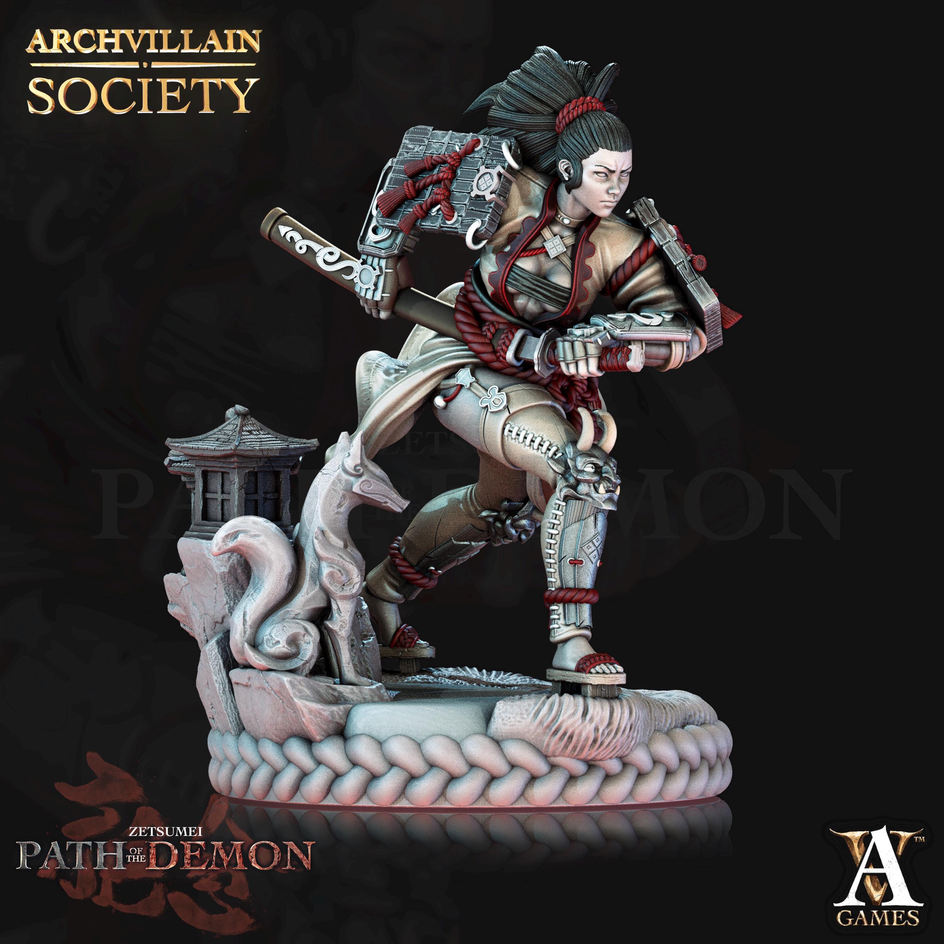 Tayuri | Female Samurai Fighter Miniature | Archvillain Games | Path of the Demon | 3d Printed Resin Mini | Fantasy | DnD | RPG | TTRPG