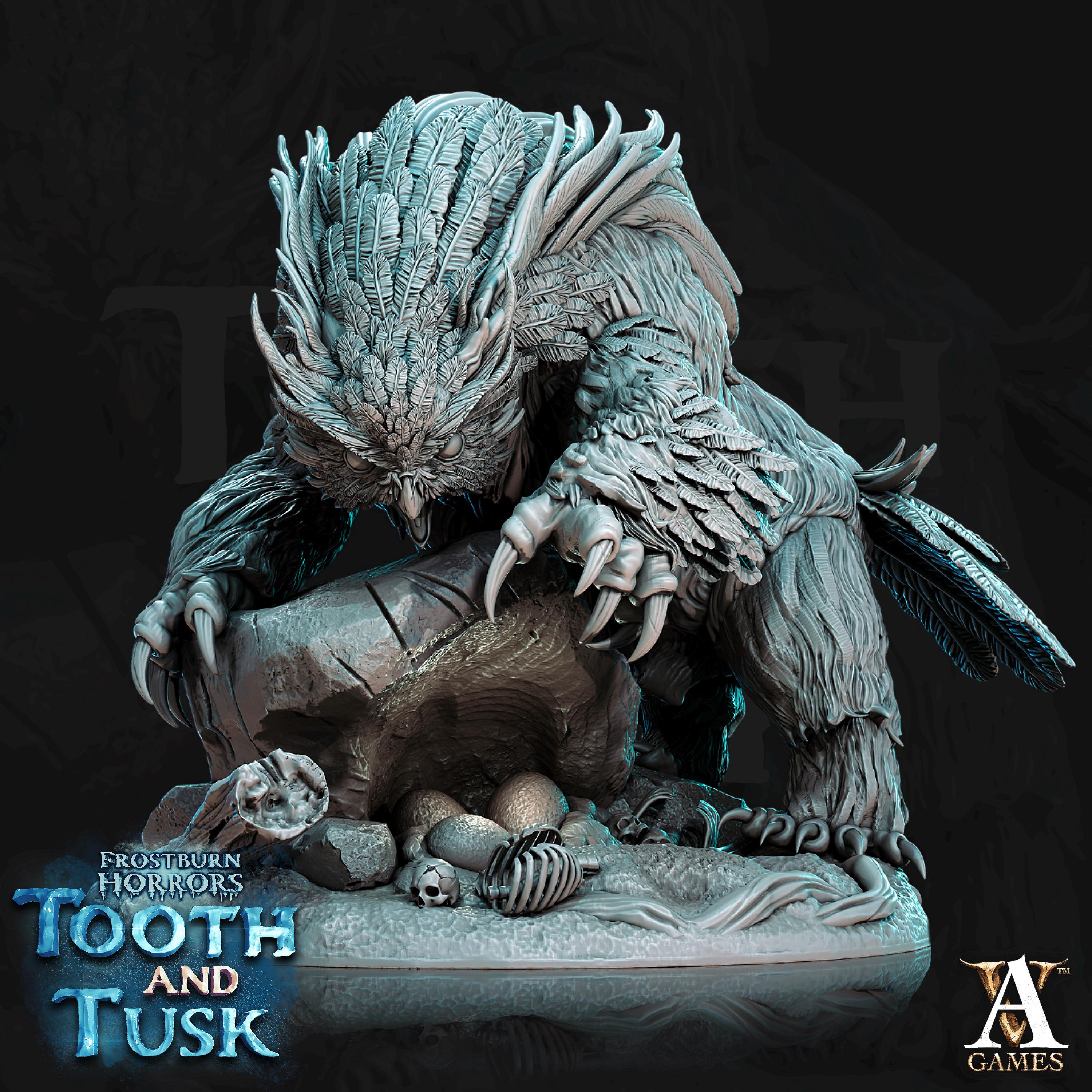 Owlbear | Ice Beast Creature Miniature | Archvillain Games | Tooth and Tusk | 3d Printed Resin Mini | Fantasy | DnD | RPG