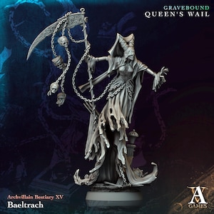 Baeltrach | Undead Scythe Miniature | Archvillain Games | Gravebound Queens Wail | 3d Printed Resin Mini | Fantasy | DnD | RPG